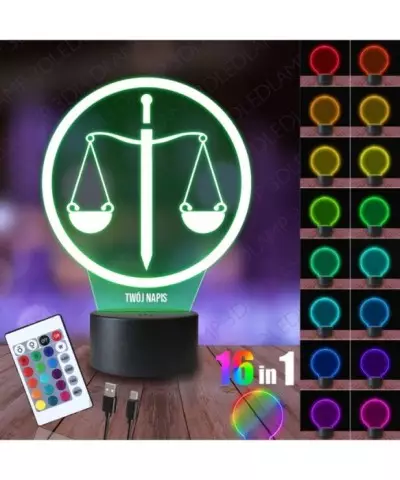 Lampka Nocna 3D LED LAMP Waga Sąd Prawo