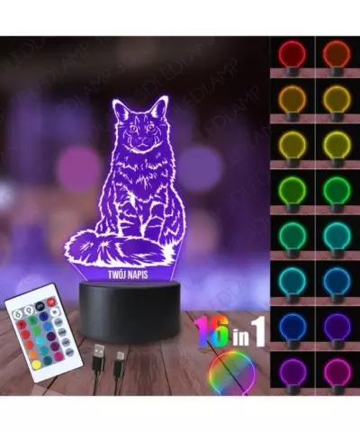 Lampka Nocna 3D LED LAMP Kot Maine Coon