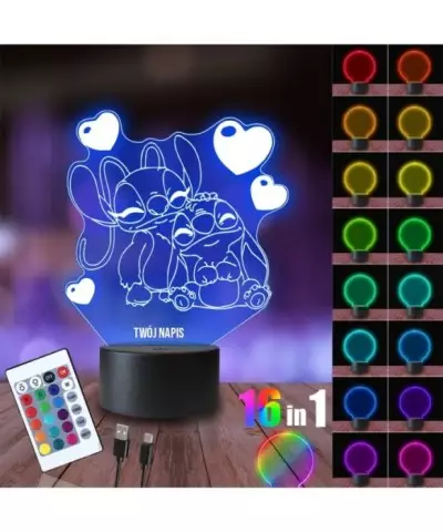 Lampka Nocna 3D LED LAMP Stich i Angel Serca