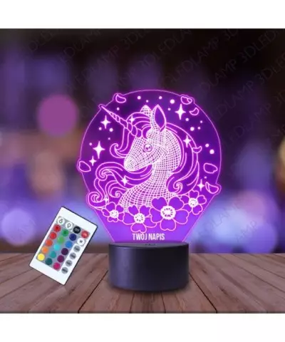 Lampka Nocna 3D LED LAMP Jednorożec Kwiatki