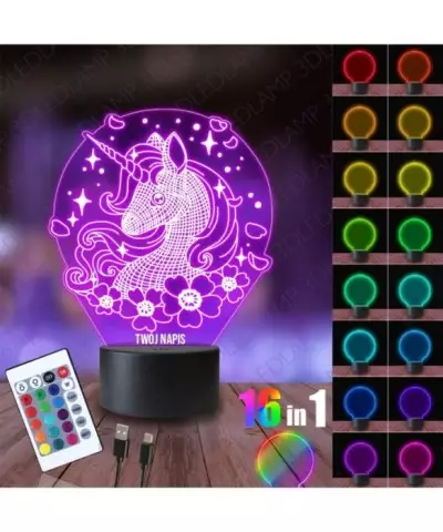 Lampka Nocna 3D LED LAMP Jednorożec Kwiatki