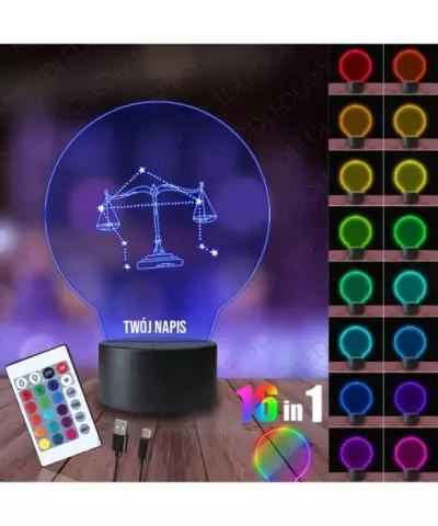 Lampka Nocna 3D LED LAMP Znak Zodiaku Waga