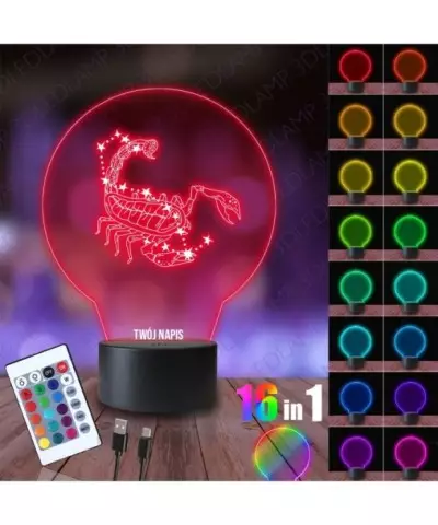 Lampka Nocna 3D LED LAMP Znak Zodiaku Skorpion