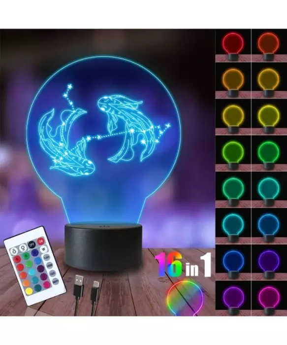 Lampka Nocna 3D LED LAMP Znak Zodiaku Ryby