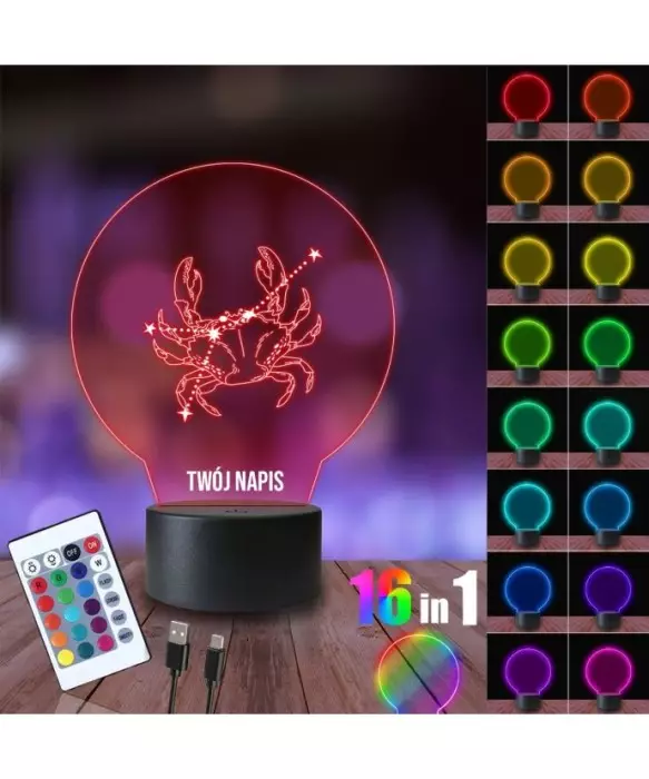 Lampka Nocna 3D LED LAMP Znak Zodiaku Rak