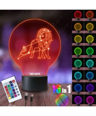 Lampka Nocna 3D LED LAMP Znak Zodiaku Lew