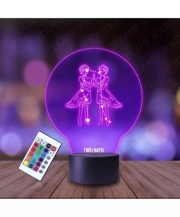 Lampka Nocna 3D LED LAMP Znak Zodiaku Bliźnięta