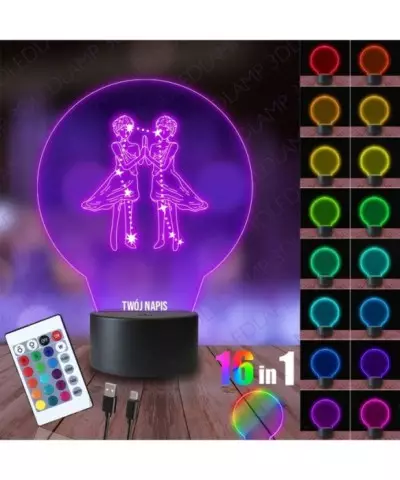 Lampka Nocna 3D LED LAMP Znak Zodiaku Bliźnięta