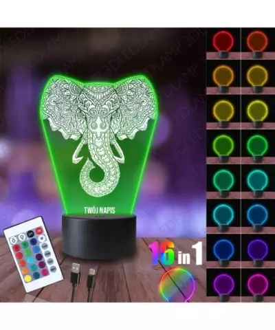 Lampka Nocna 3D LED LAMP Słonik Mandala