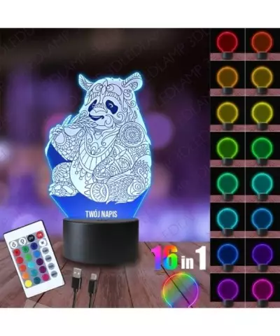 Lampka Nocna 3D LED LAMP Miś Panda Mandala