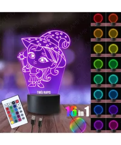 Lampka Nocna 3D LED LAMP Dzieciaki Straszaki Czarodziejka