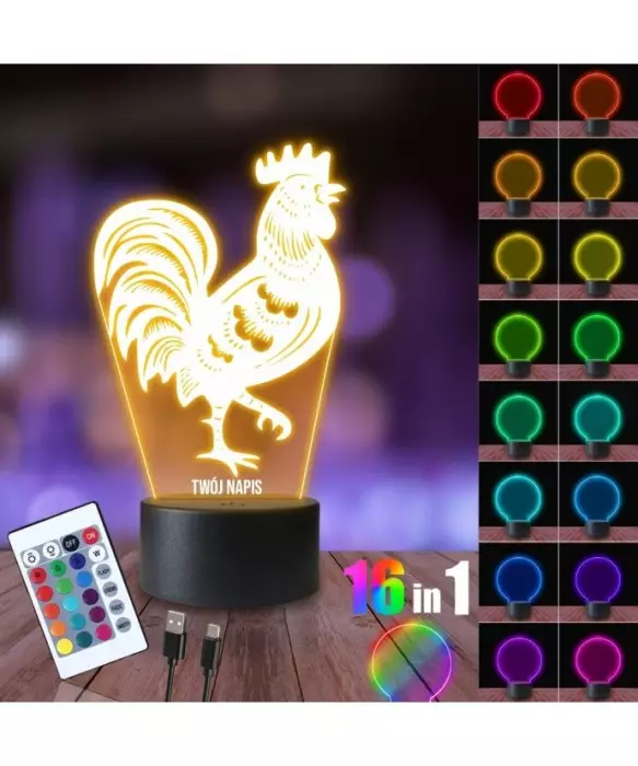 Lampka Nocna 3D LED LAMP Kogucik Folklor