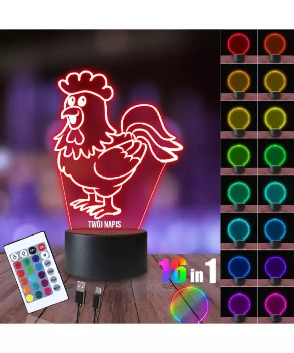 Lampka Nocna 3D LED LAMP Kogut Bajkowy
