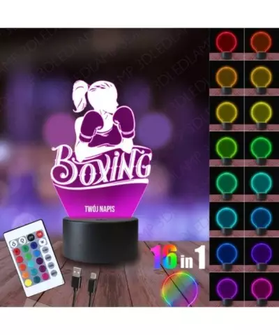Lampka Nocna 3D LED LAMP Boks Kobieta Boxing
