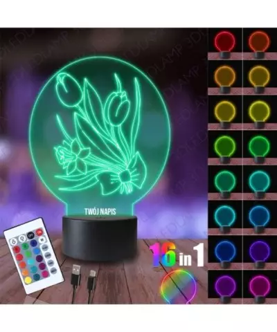 Lampka Nocna 3D LED LAMP Tulipany Bukiecik