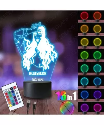 Lampka Nocna 3D LED LAMP Piosenkarka Billie Eilish