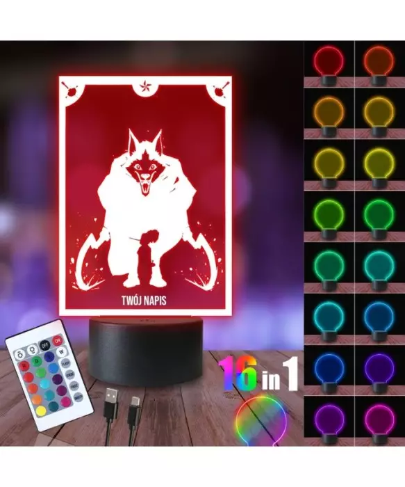 Lampka Nocna 3D LED LAMP Kot w Butach Wilk Karta