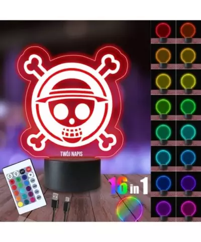 Lampka Nocna 3D LED LAMP Monkey Luffy One Piece Czaszka