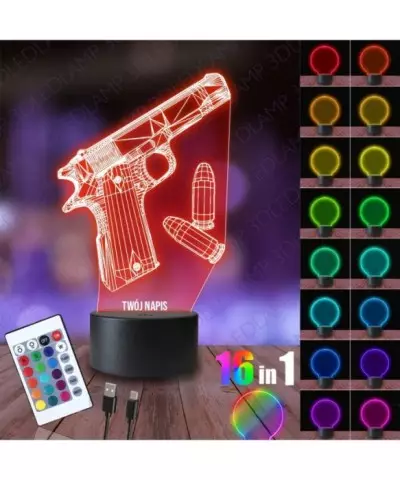 Lampka Nocna 3D LED LAMP Pistolet Naboje