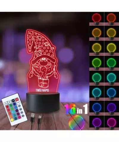 Lampka Nocna 3D LED LAMP Krasnal Świąteczny