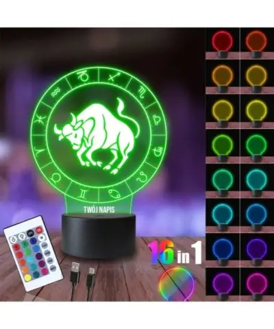 Lampka Nocna 3D LED LAMP Byk Znak Zodiaku