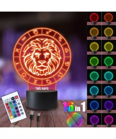 Lampka Nocna 3D LED LAMP Piąty Znak Zodiaku Lew