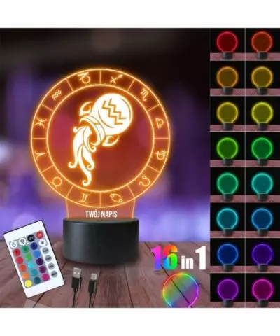 Lampka Nocna 3D LED LAMP Wodnik Znak Zodiaku