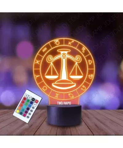 Lampka Nocna 3D LED LAMP Siódmy Znak Zodiaku Waga