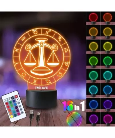 Lampka Nocna 3D LED LAMP Siódmy Znak Zodiaku Waga