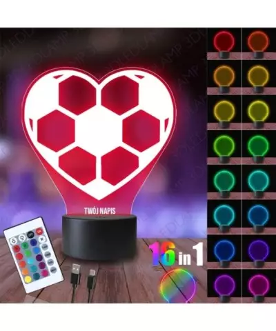Lampka Nocna 3D LED LAMP Piłka Nożna W Sercu