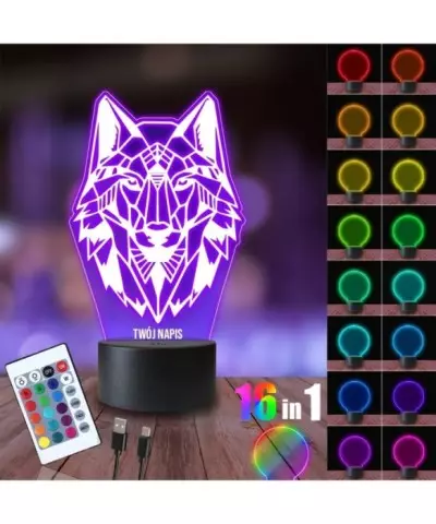 Lampka Nocna 3D LED LAMP Wilk Geometryczny