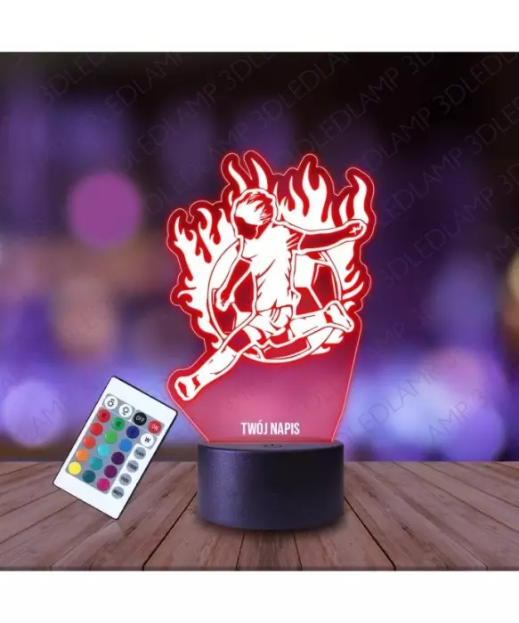 Lampka Nocna 3D LED LAMP Piłkarz w Ogniu Piłka Nożna