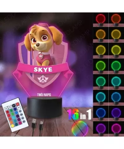 Lampka Nocna 3D LED LAMP z Nadrukiem Psi Patrol Skye Tarcza