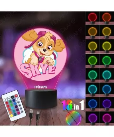 Lampka Nocna 3D LED LAMP z Nadrukiem Bajka Psi Patrol Skye