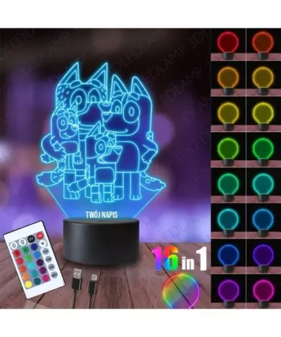 Lampka Nocna 3D LED LAMP Bluey z Rodziną