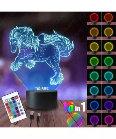 Lampka Nocna 3D LED LAMP Koń Ogier Shire