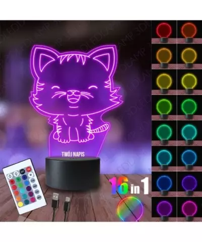 Lampka Nocna 3D LED LAMP Słodki Kotek Kot