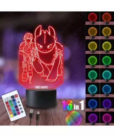 Lampka Nocna 3D LED LAMP Szczerbatek i Czkawka