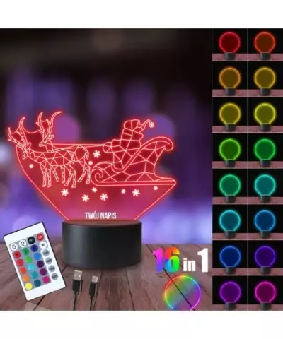 Lampka Nocna 3D LED LAMP Święty Mikołaj Zaprzęg