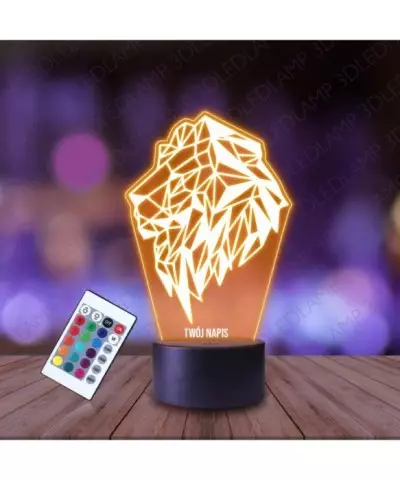 Lampka Nocna 3D LED LAMP Lew Geometryczny