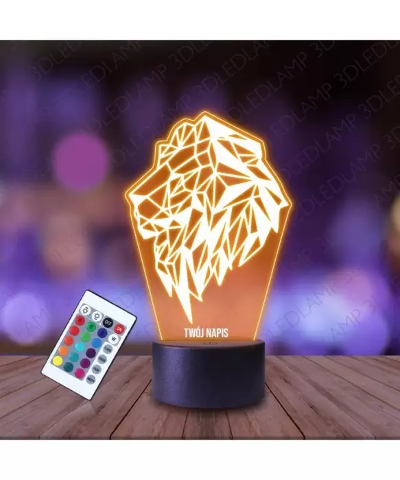 Lampka Nocna 3D LED LAMP Lew Geometryczny