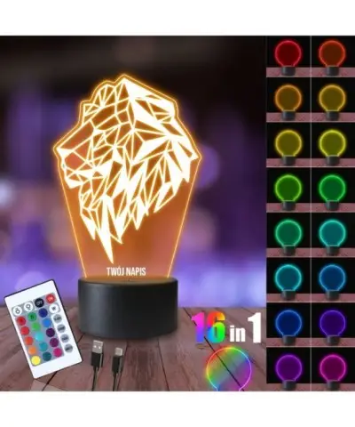 Lampka Nocna 3D LED LAMP Lew Geometryczny