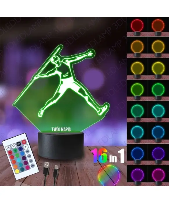 Lampka Nocna 3D LED LAMP Lekkoatletyka Rzut Oszczepem