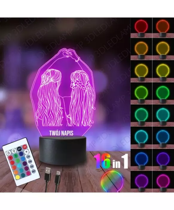 Lampka Nocna 3D LED LAMP Przyjaciółki Serce