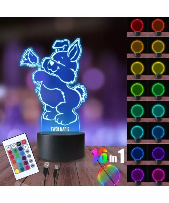 Lampka Nocna 3D LED LAMP Królik Kwiatek