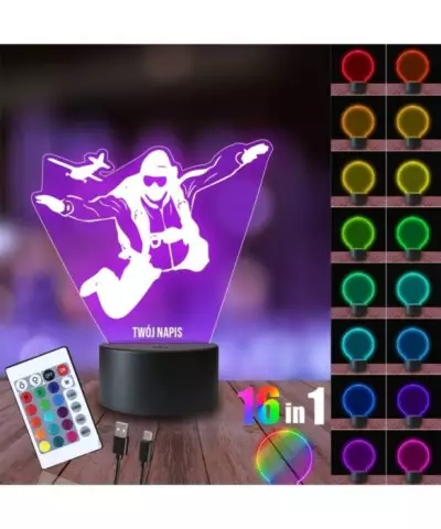 Lampka Nocna 3D LED LAMP Skok ze Spadochronem