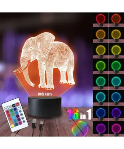 Lampka Nocna 3D LED LAMP Słoń Afrykański