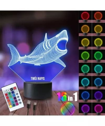 Lampka Nocna 3D LED LAMP Rekin Żarłacz Biały