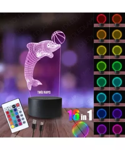 Lampka Nocna 3D LED LAMP Delfinek z Piłką