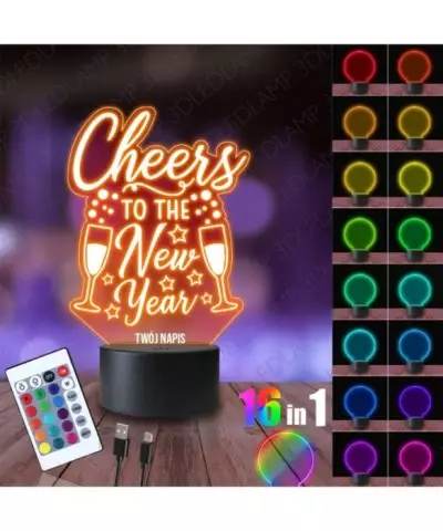 Lampka Nocna 3D LED LAMP Cheers Nowy Rok Sylwester